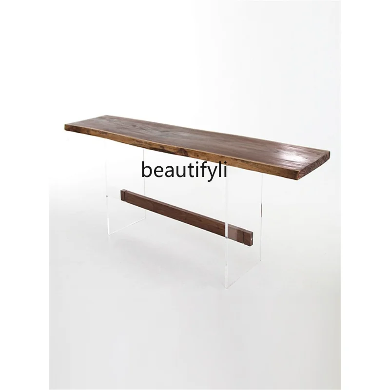 

Solid Wood Large Board Dining Table Modern Light Luxury Acrylic Log Tea Table Household Minimalist Desk