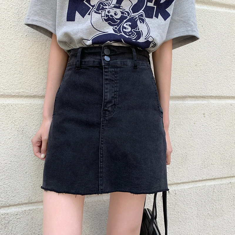 Jeans Women Summer Black Casual Commuter Shorts Women Stretch Denim Skirt Women High Waist Skirt with Skinny Edges Wrapped
