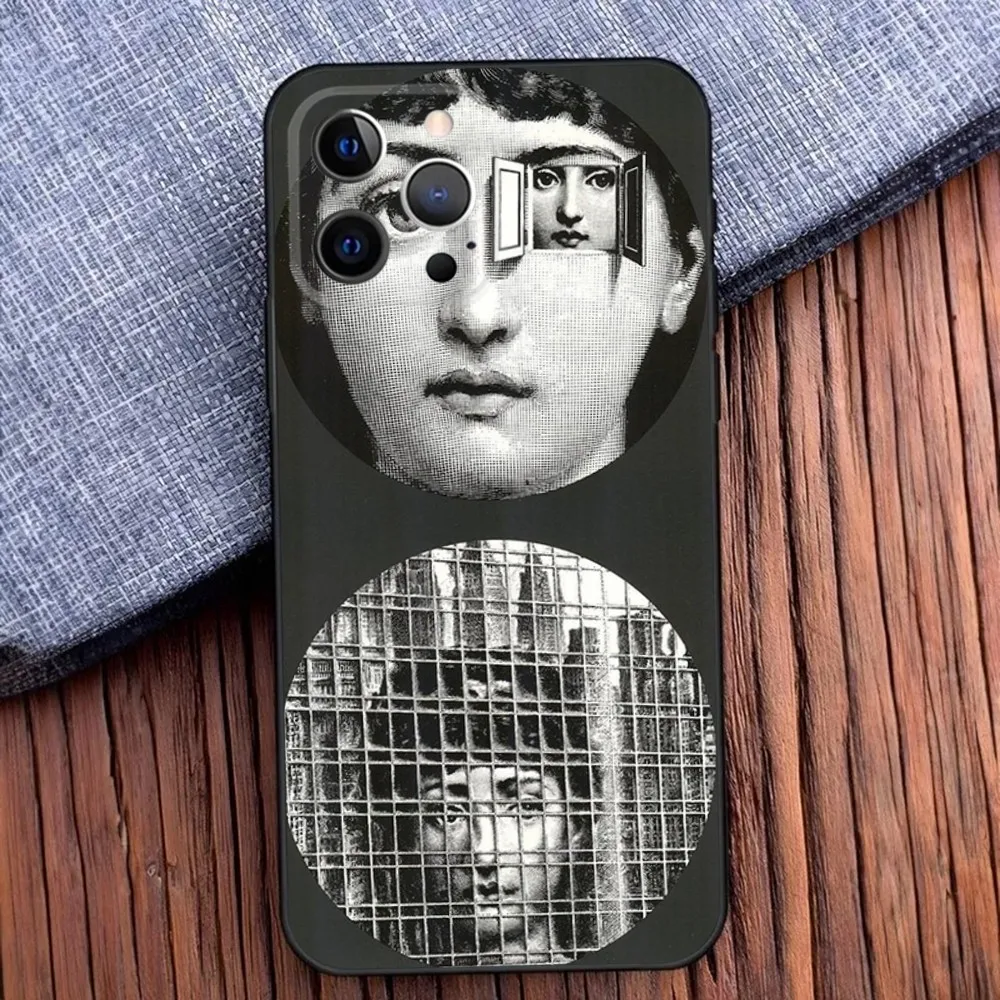 Face Art P-Piero F-Fornasetti Phone Case For iPhone 16 15 14 13 12 11 Pro X XS Max XR Plus Mini Soft Black Cover