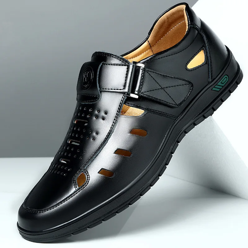 Мужские деловые туфли с вырезами мягкая подошва кожаные дышащие для пляжа летняя