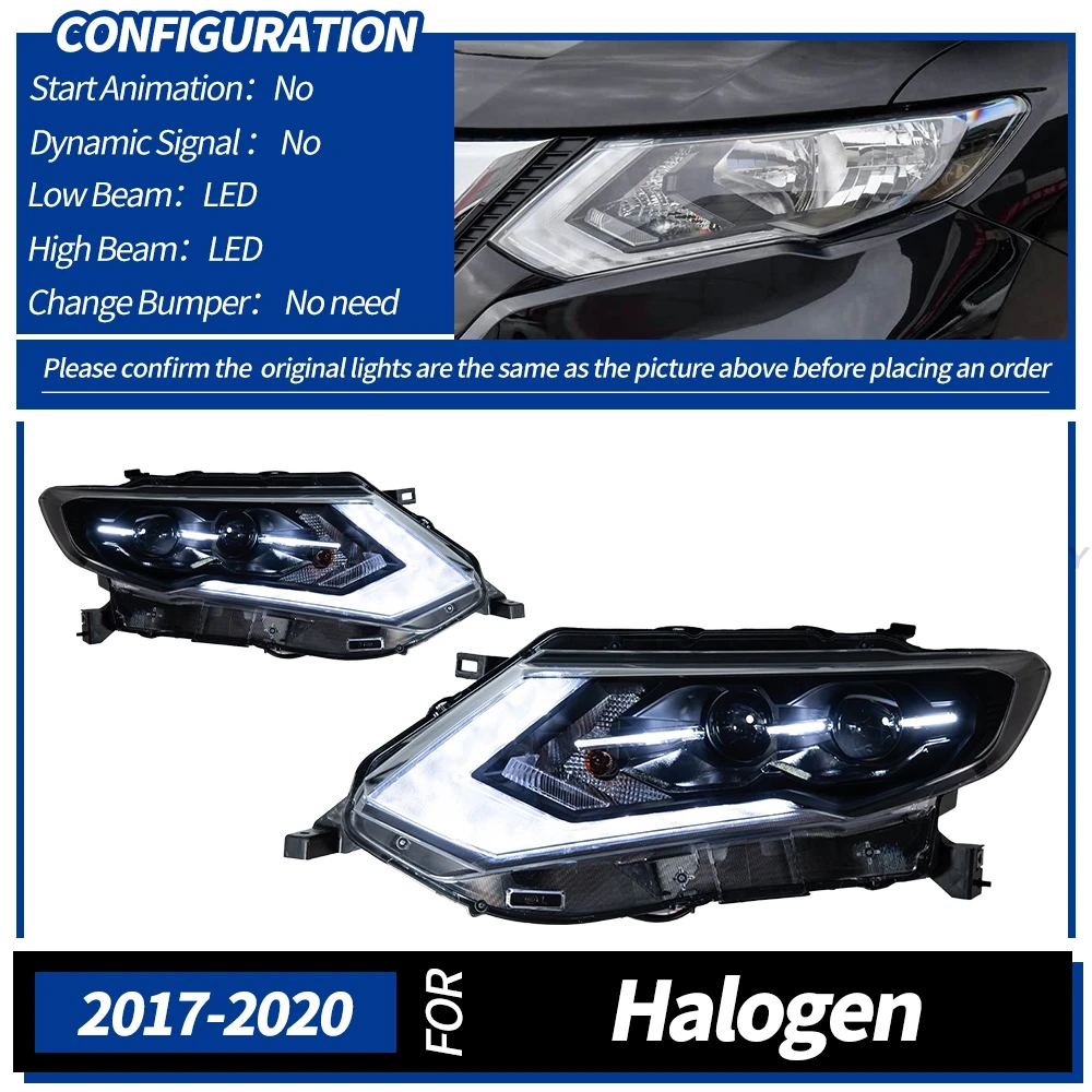 

2 шт. AKD автозапчасти фары для Nissan X-Trail 2017-2021 Стайлинг светодиодные дневные фары двойной проектор DRL автомобильные аксессуары