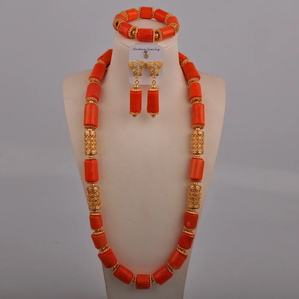 

Оранжевый нигерийский Свадебный комплект ювелирных изделий для мужчин и женщин