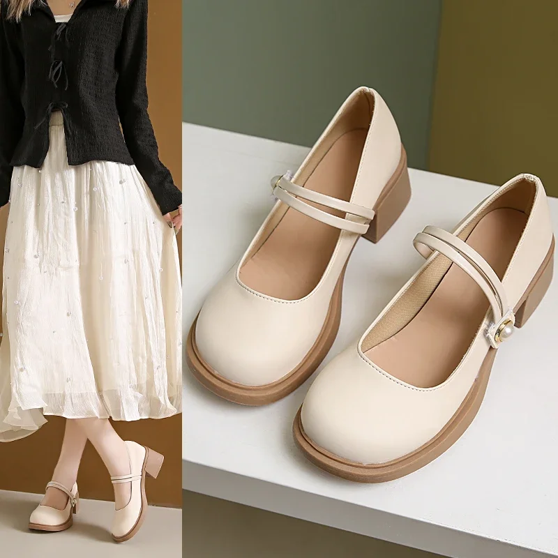 Женские туфли на платформе и каблуке 2024 корейская модная обувь Мэри Джейн