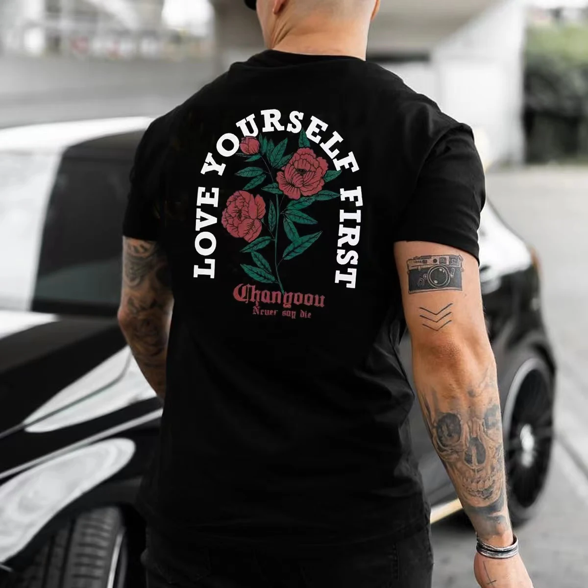 2022 Summer Street Style Rose Print Short Sleeve Mens T-shirts Casual Tops Tees