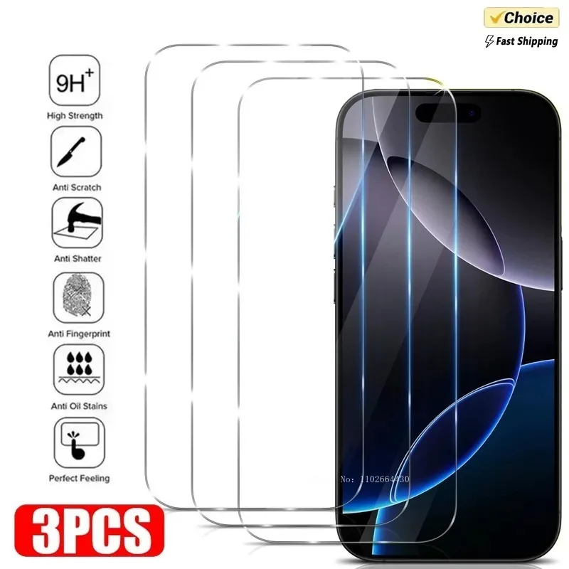 3 шт. закаленное стекло высокой четкости для iPhone 16 15 14 13 12 11 Pro XR X XS Max Защитная
