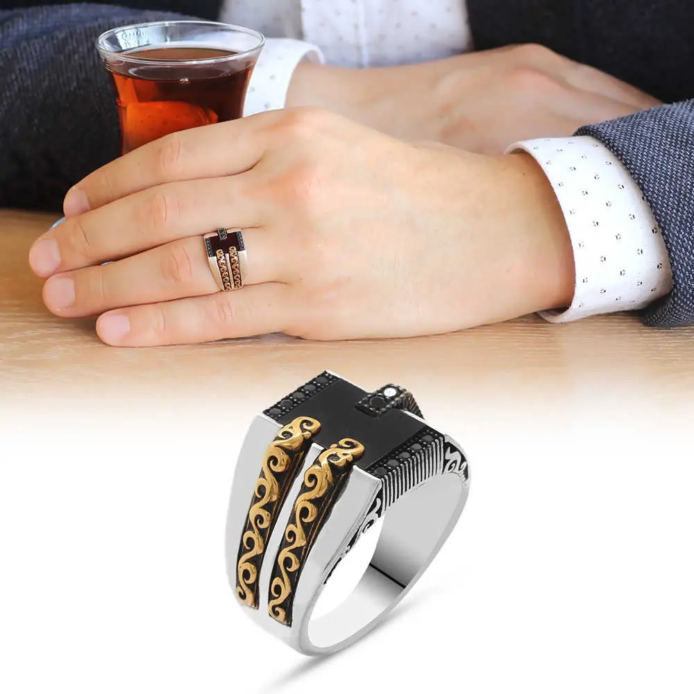 

Micro Stone Embroidered Elegant Design 925 Sterling Silver Men 'S Ring