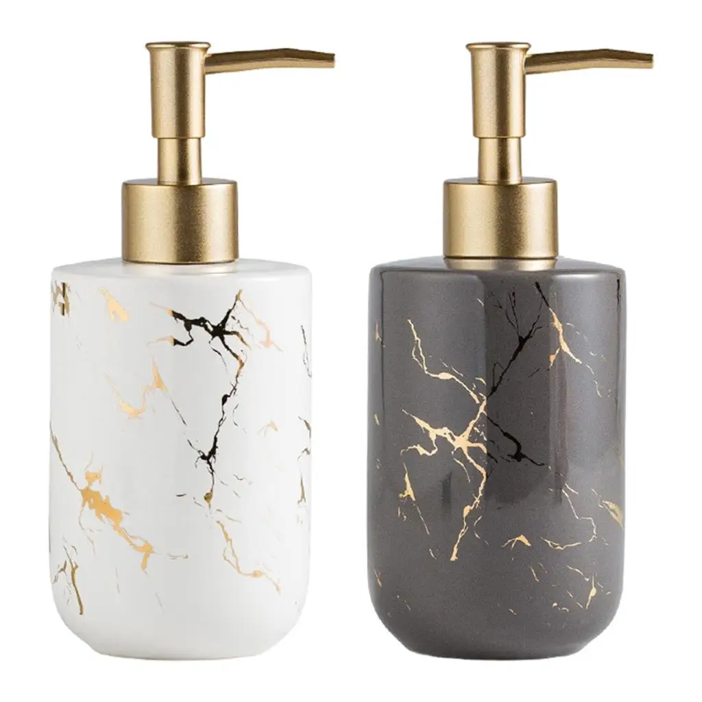

Empty Ceramic Soap Dispenser 300ml Marble Pattern Pump Bottle Countertop