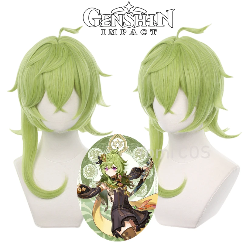 

Collei Cosplay Wig Game Genshin Impact Collei Sumeru Green Fake Scalp Top Heat Resistance Hairpiece Halloween Role Play