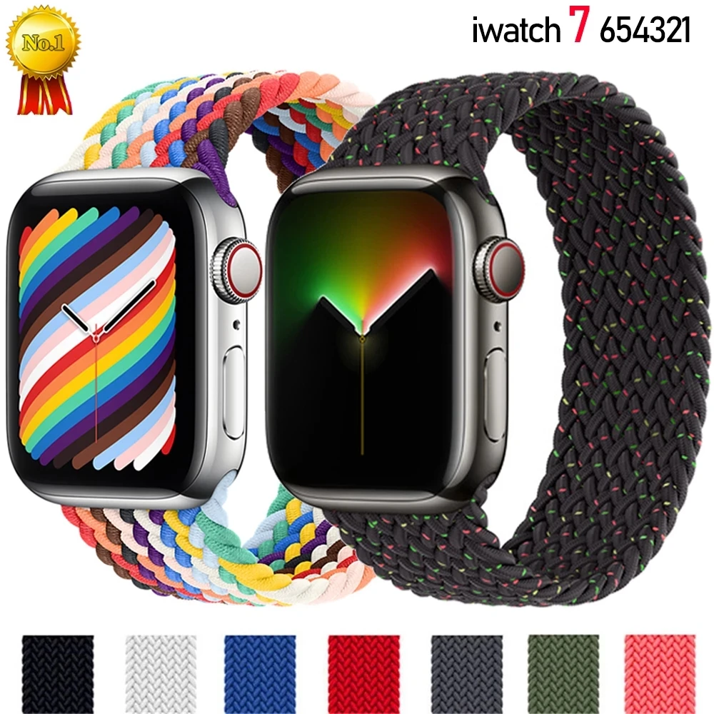 Ремешок Плетеный Соло для Apple Sport Watch Band 40 мм 44 38 42 41 45 эластичный браслет Smart Series Se 7 6