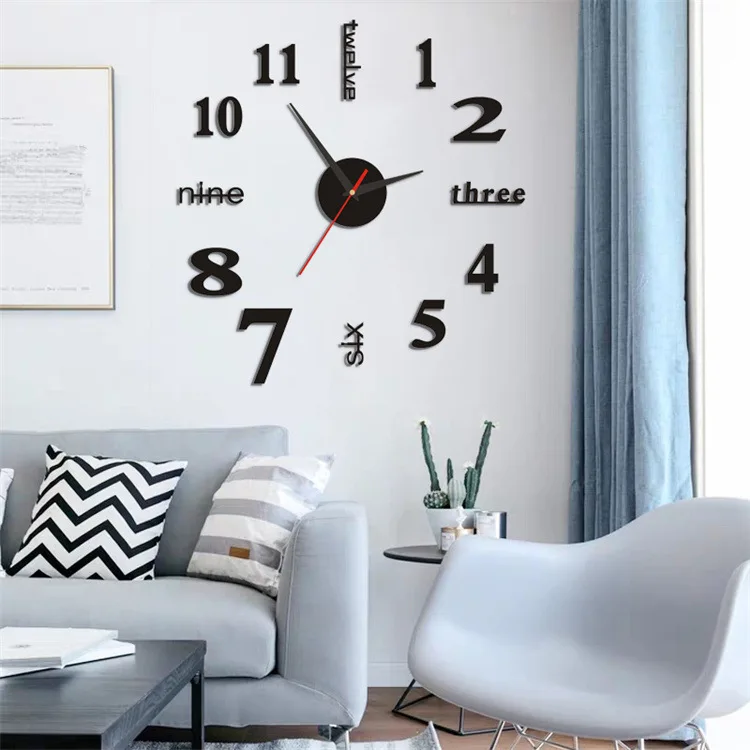 

Cross-border Creative Simple Silent Wall Clock DIY Living Room Bedroom Decorative Clock Acrylic Digital Clock Wall Sticker Clock