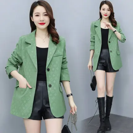 

Veste Femme Monogram Empreinte Women Blazer Korea Casual Slim Blazers Jackets OL Lady Oversize Street Casual Blazers