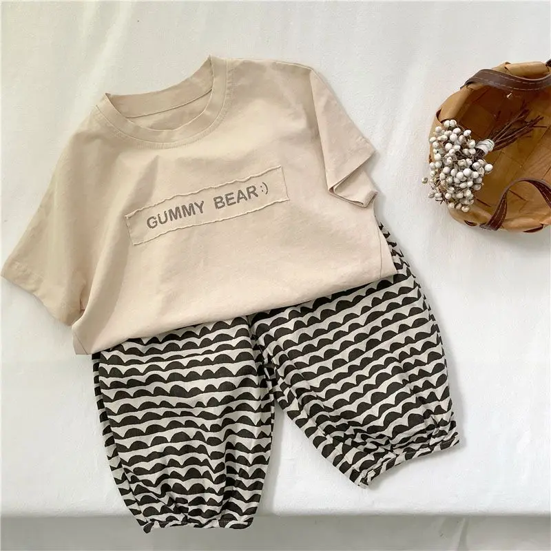 Детская летняя одежда Корейская свободная футболка из чистого хлопка с