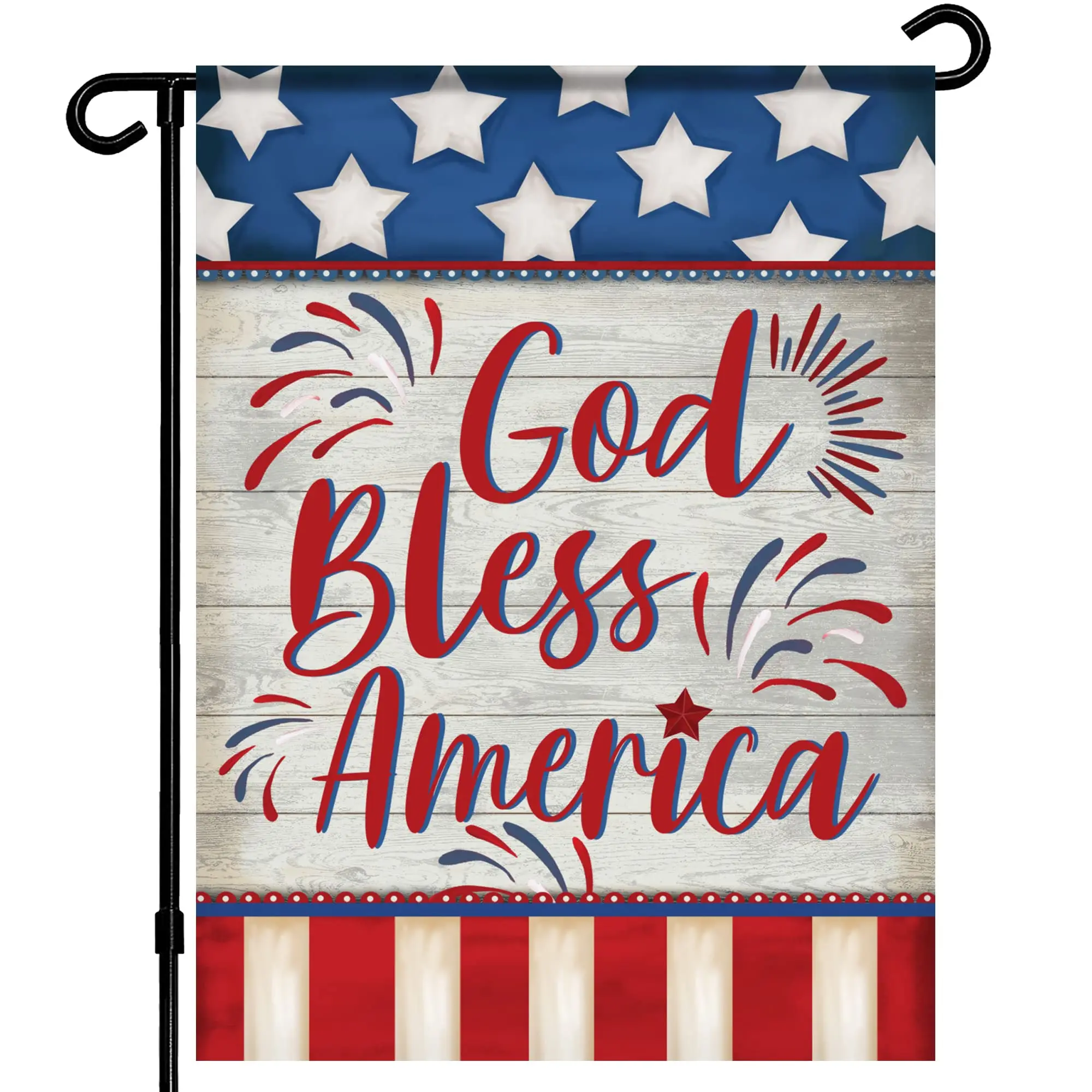 

God Bless America 4th of July Garden Flag Double Sided Patriotic Strip and Star USA Flags Independence Day Yard Outdoor Decor