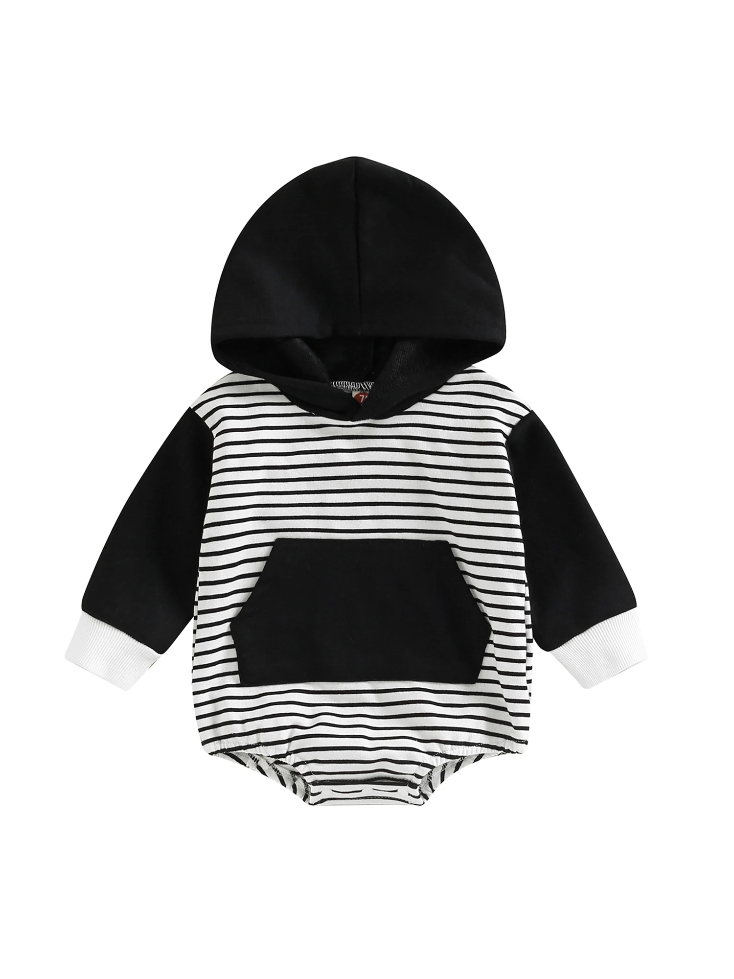 

Baby Striped Hooded Romper Boy Long Sleeve Sweatshirt Casual Pullover Hooded Bodysuit Unisex Newborn Winter Clothes