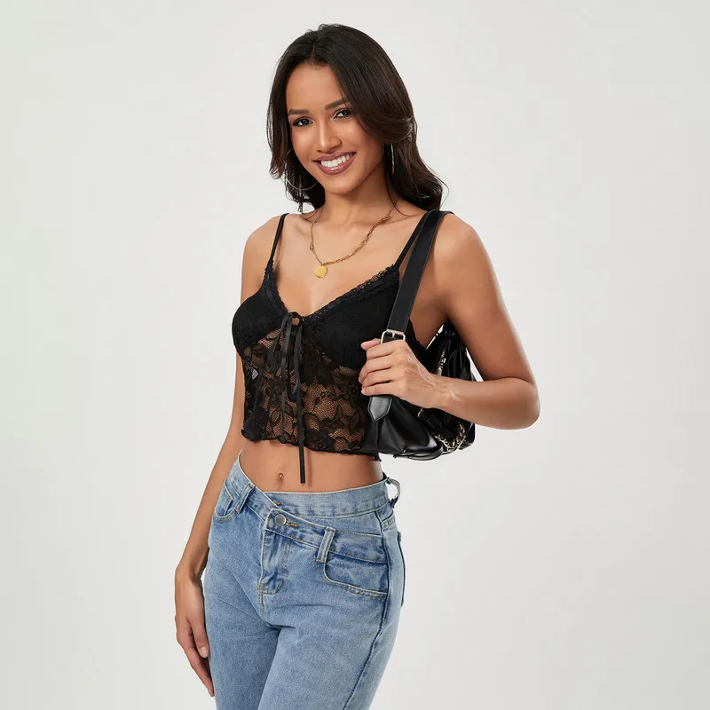 WPNAKS женские кружевные рандомные топы летняя одежда 2024 на завязках спереди