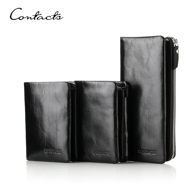 

CONTACT'S Genuine Leather Wallets for Men Vintage Handbags Luxury Designer Money Clip Card Holders Coin Purses Men's Wallets