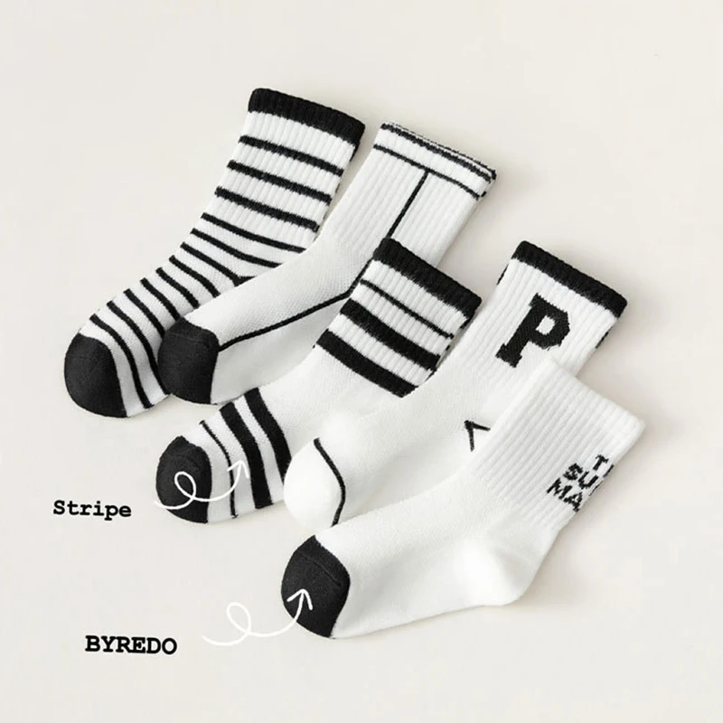 

5 Pair Kids Boy Girl Sock Spring Summer Thin Calf Sock for Children Simplicity Solid Color Floral Sock Baby Clothes Accessories