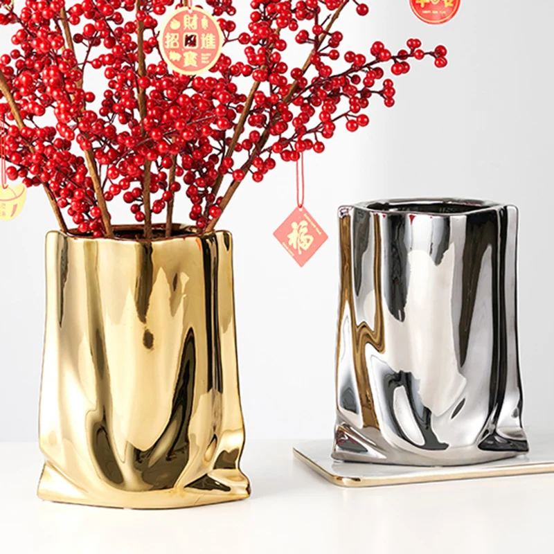 

Nordic Style White Aesthetic Vase Decoration Home Luxury Modern Golden Interior Vase Dry Grass Jarrones Interior Home Decoration