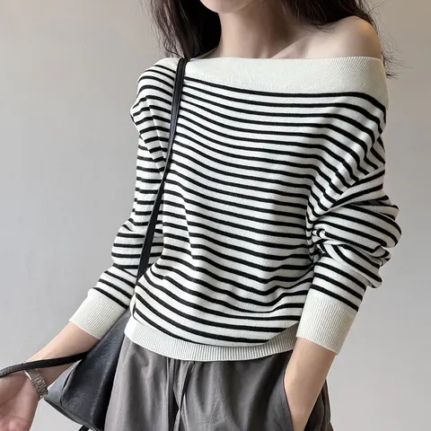 Женские шерстяные полосатые пуловеры Sherhure