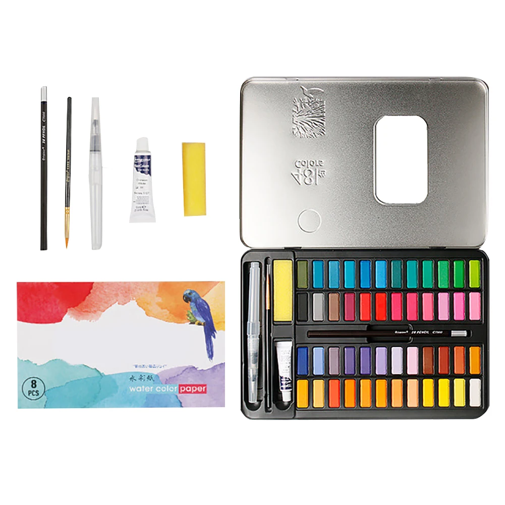 

62pcs/set 48 Colors Art Supplies Portable Stationery Drawing For Brush Pen Solid Pigment Children Gifts Student Watercolor Paint