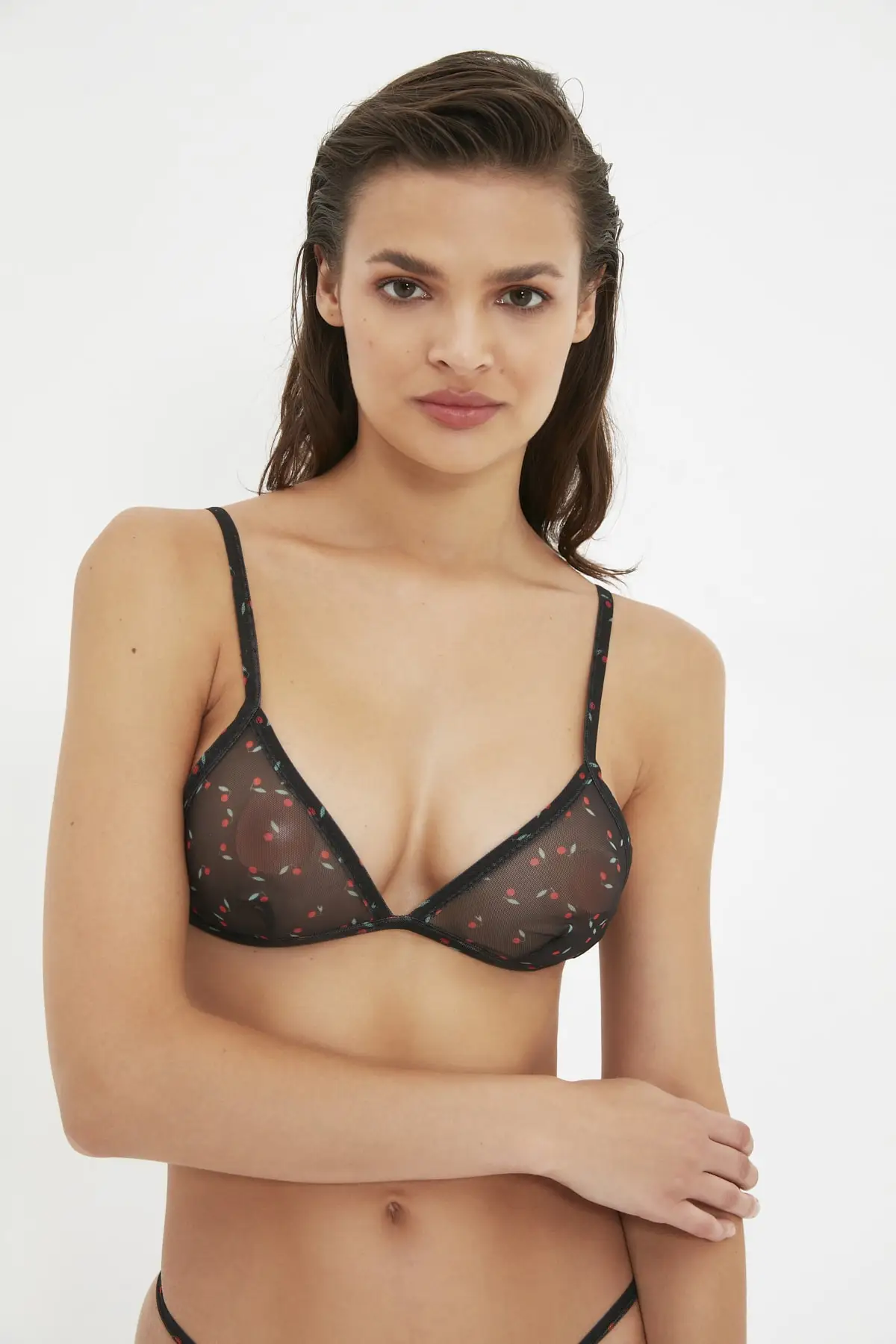 Trendyol Black Textured Mesh Bralet Top-Bottom Suit THMAW22AU0238