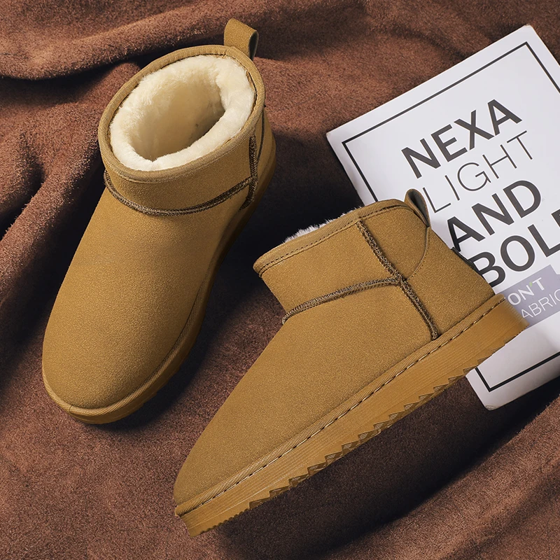 

New Winter Plus Velvet Hair Warm Cotton Boots Men's Fashionable and Versatile Frosted Leather Short Tube Anti-Slip Snow Boots