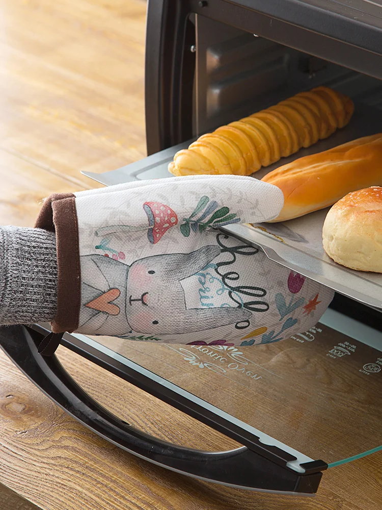 

Мультяшный рисунок кролика духовые рукавицы и держатели для кастрюль Нескользящие кухонные перчатки горячие подушечки внутренний хлопковый слой для приготовления пищи барбекю подарок