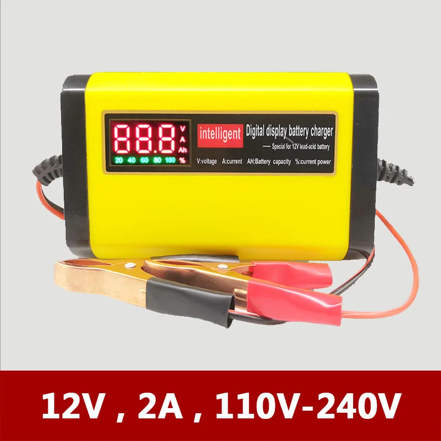 

Universal 12V 2A Car Motorcycle Lead Acid Battery Charger 12 V Volt 3 Stages LCD for 10A 12A 20A Desulfator Batteries Chargers