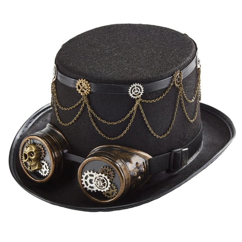 

Victorian Goggles Top Hat Leather Rope Gear Chain Jazz Hat for Halloween Party