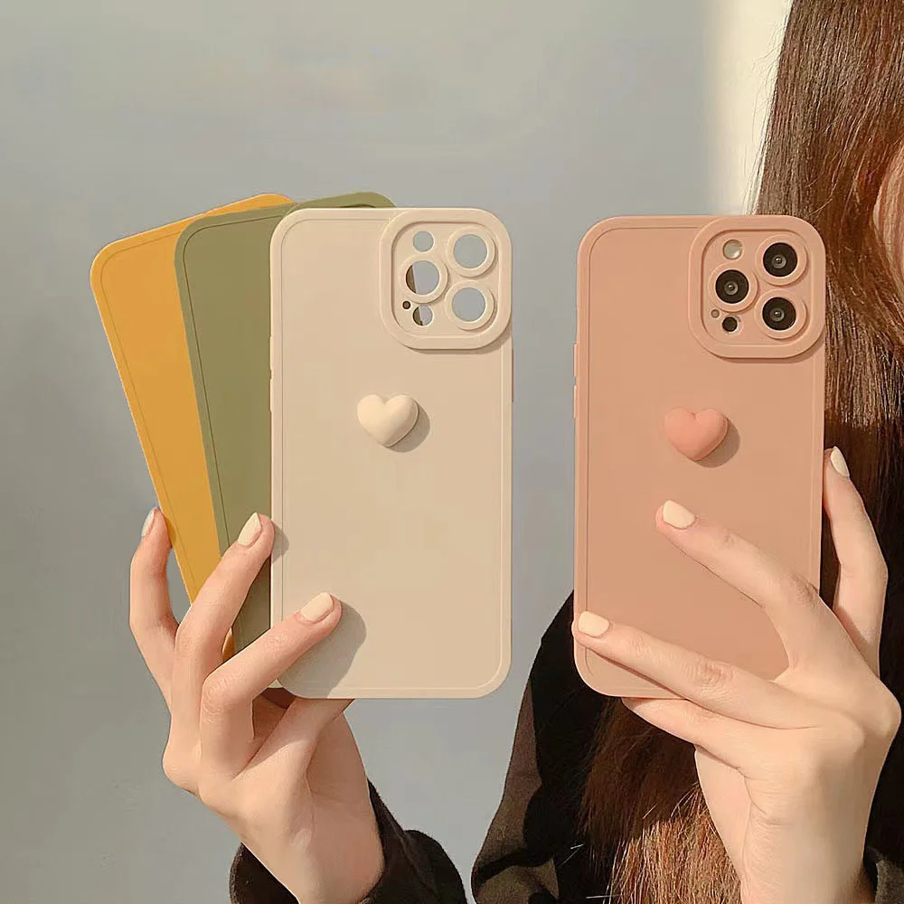 

3D Color Love Heart Silicone Phone Case For iPhone 11 12 13 14 Pro Max Couple Casing X XR XS MAX SE 2022 3 8 7 Plus Capa Fundas