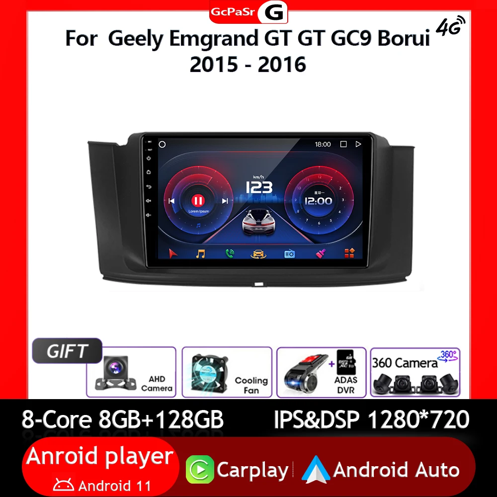 

For Geely Emgrand GT GT GC9 Borui 2015 - 2016 Car Radio Video Multimedia Player Android 12 Navigation GPS Autoradio Carplay IPS