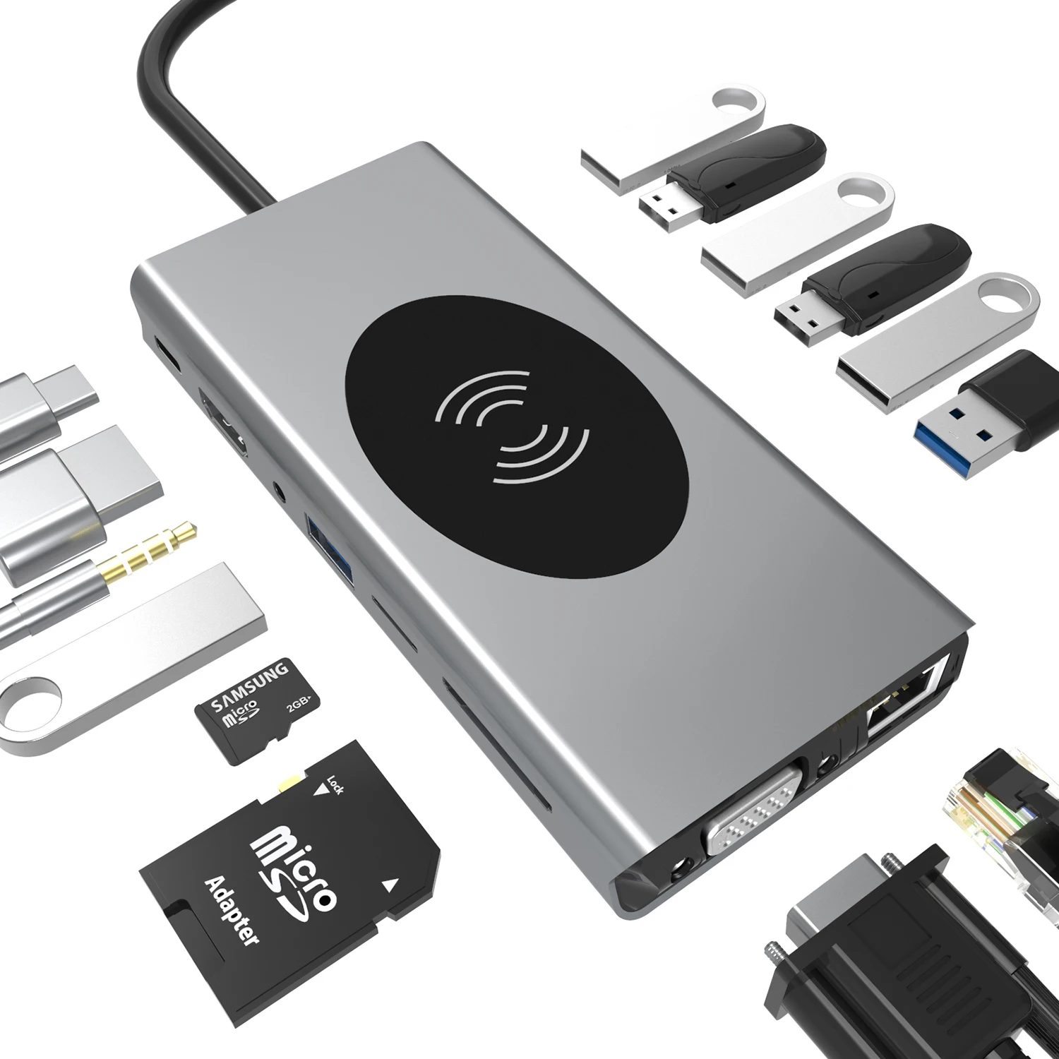 

FDBRO Wireless Fast Charging USB C HUB RJ45 Type C to HDMI 4K30Hz USB Adapter PD 87W For Macbook Air Pro iPad Pro M2 USB 3.0 HUB