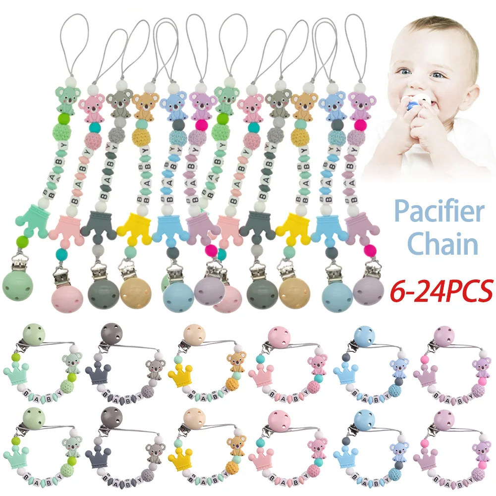

6-24PCSPersonalized Name Baby Pacifier Clips Koala Pacifier Chain Holder for Baby Teething Soother Chew Toy Dummy Clips forMolar