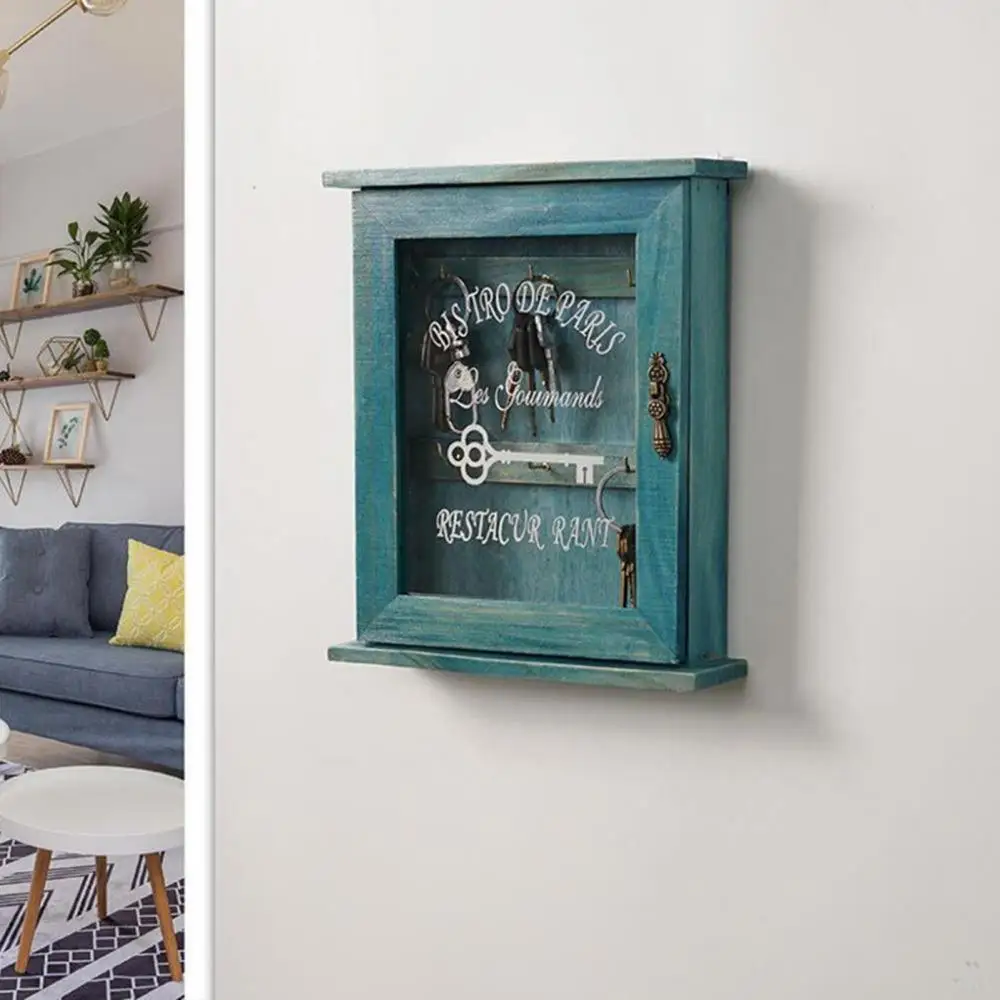 

Retro Wooden with 6 Hooks Wall Mounted Hanger Key Holder Organizer Entrance Storage Box Decoration