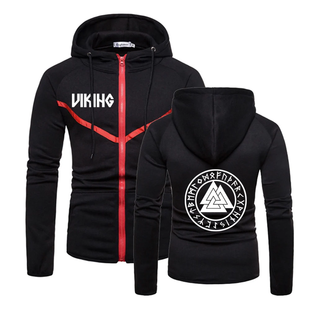 

2022 Men Odin Viking Valhalla Quality Comfortable Hoodie Fitness Solid Color Muscle Outwear Zipper Sport Sweatshirt