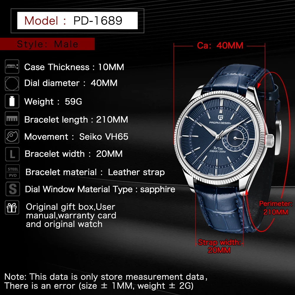 Pagani Design Luxury Men's Quartz Watch Top Brand 40MM Sapphire VH65 200m Waterproof Diving Leather Man Chronograph Reloj Hombre enlarge