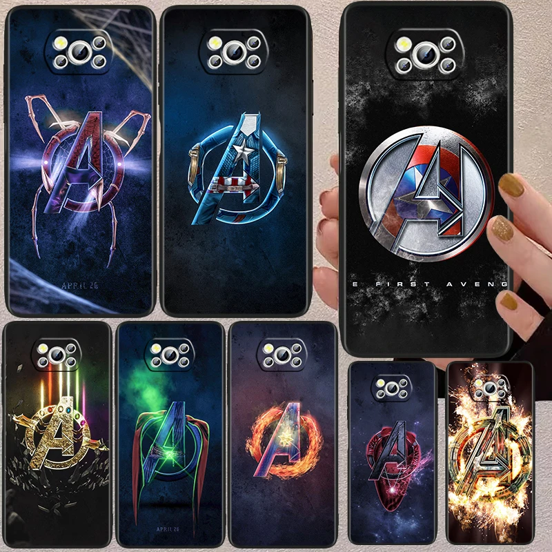 

Marvel Avengers logo Black Phone Case For Xiaomi Mi Poco X5 X3 Pro X4 F4 F3 GT M5 M5s M4 M3 C55 C50 C40 5G