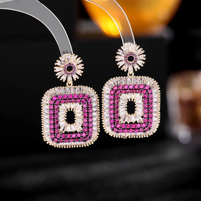 

Luxury Elegant Square Glass Long Pendant Earrings For Women Trend Summer Beach Vacation Vintage Jewelry Popular Accessories