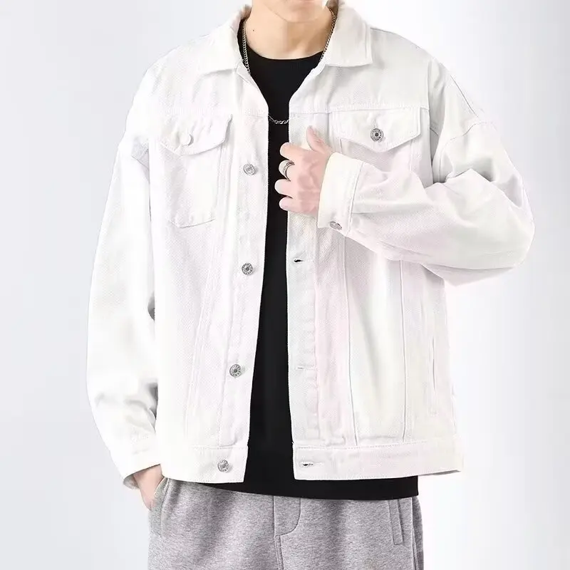 Белое джинсовое пальто мужская весна и осень 2024 новая модная куртка-карго