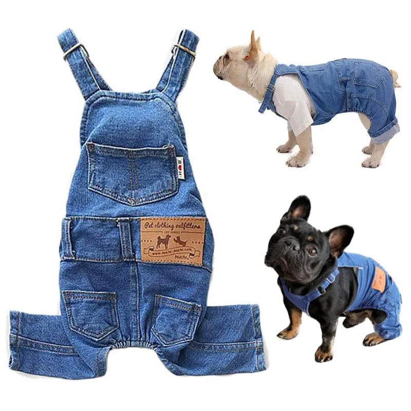 

Dogs Jeans Shirt Pant Sets Fashion Pet Jean Overalls for Dogs Soft Denim French Bulldog Apparel