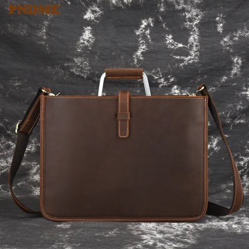 High quality crazy horse cowhide men's briefcase business vintage fashion handbag simple genuine leather laptop messenger bag