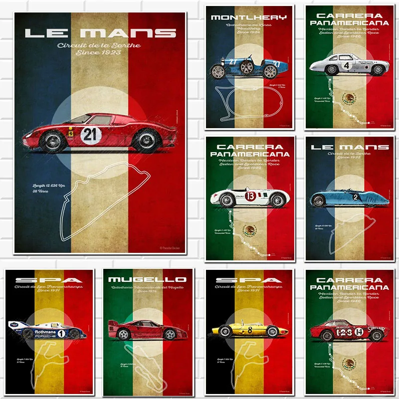 

Винтажный постер F1 формула автомобиля гоночный трек 911 GTR картина настенное Искусство украшение Kawaii декор комнаты домашний холст постер в э...
