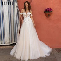2022 elegant boho tulle a line wedding dresses for women off the shoulder appliques beach bridal gowns sweetheart abito da sposa