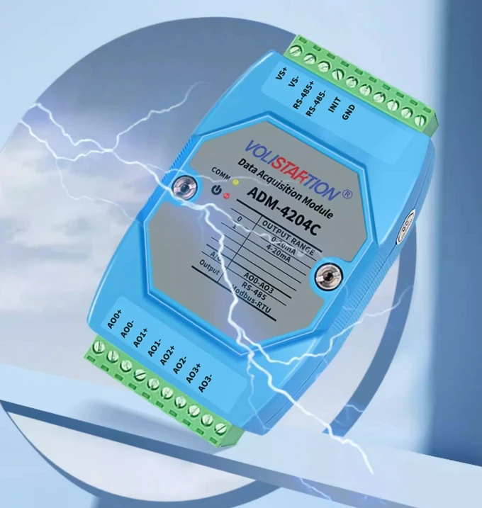 Φ 4-канальный аналоговый выходной модуль до 0-20 мА/4-20 мА/0-10 В/0-5 в Modbus RTU ADM-4204C