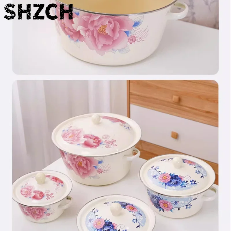 Эмалированная чаша-таз с крышкой и ручкой, утолщенная, в старинном стиле, для домашнего использования, для начинки пельменей (art.: 3920dbf05e1dd) - 3920dbf05e1dd