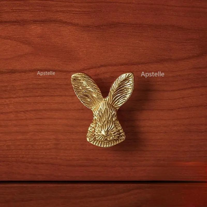 

Golden Solid Brass Cabinet Door Knobs Dresser Pullers Modern Rabbit Head Copper Handles DIY Handmade Furniture Handle