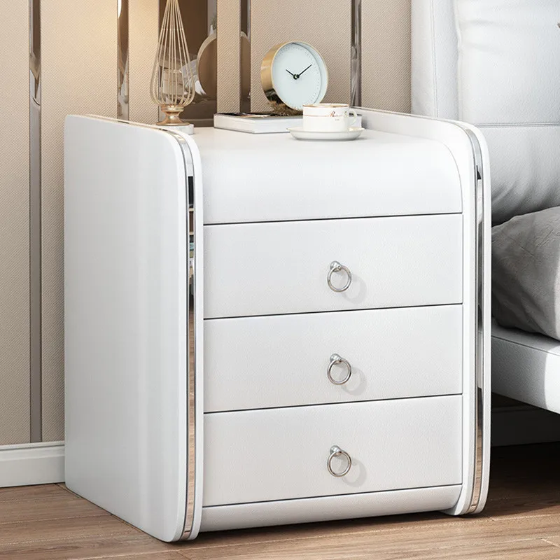 

Bedside Storage Cabinet Bedside Table Modern Light Luxury European-Style Simple Installation-Free Bedroom Bedside Cabinet Leathe