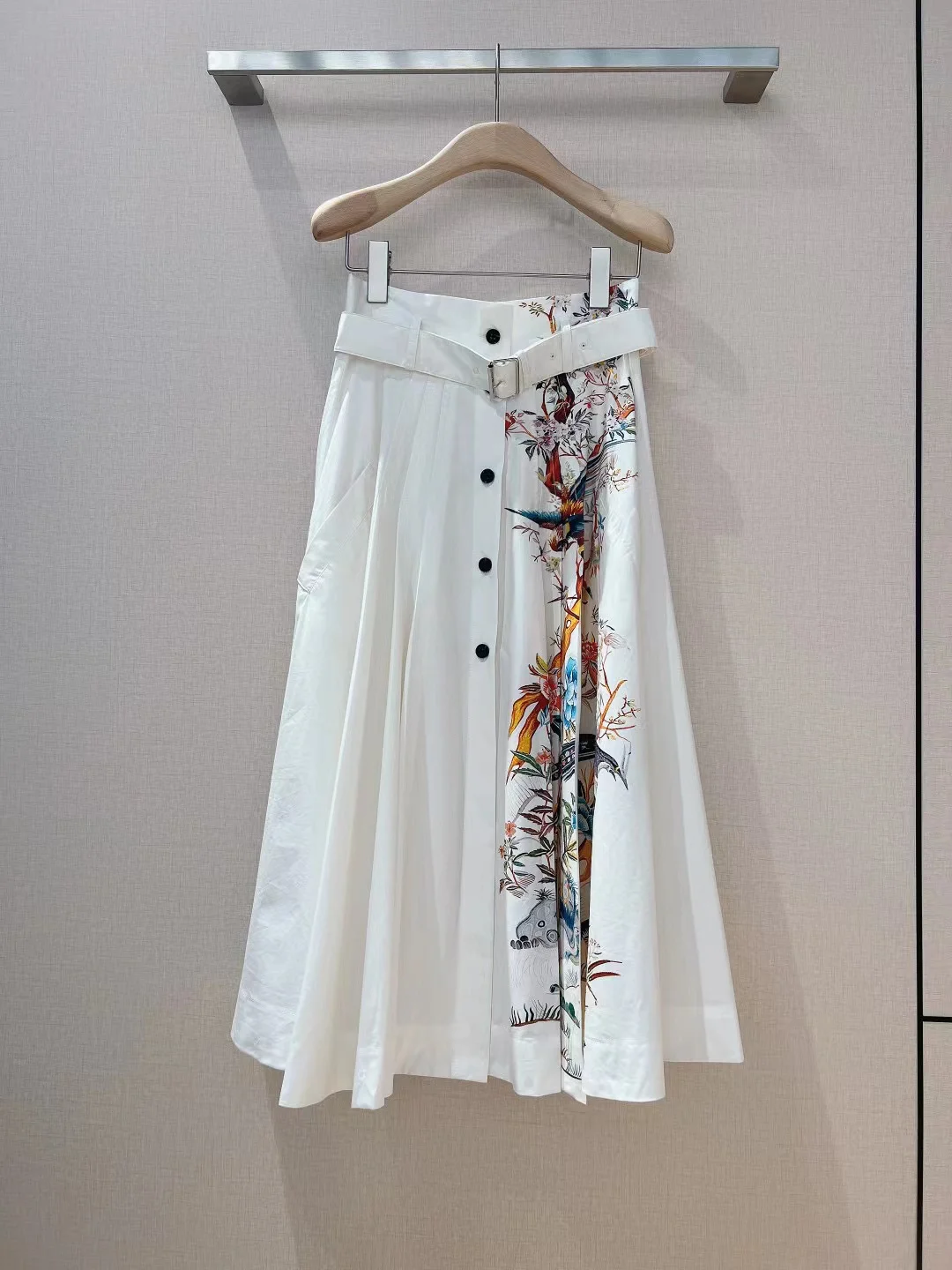

Fyion Runway Fashion Women Long Skirt 2022 Summer Flowers Print Pleated Ladies Casual Hot Sale Belt Cotton Skirt
