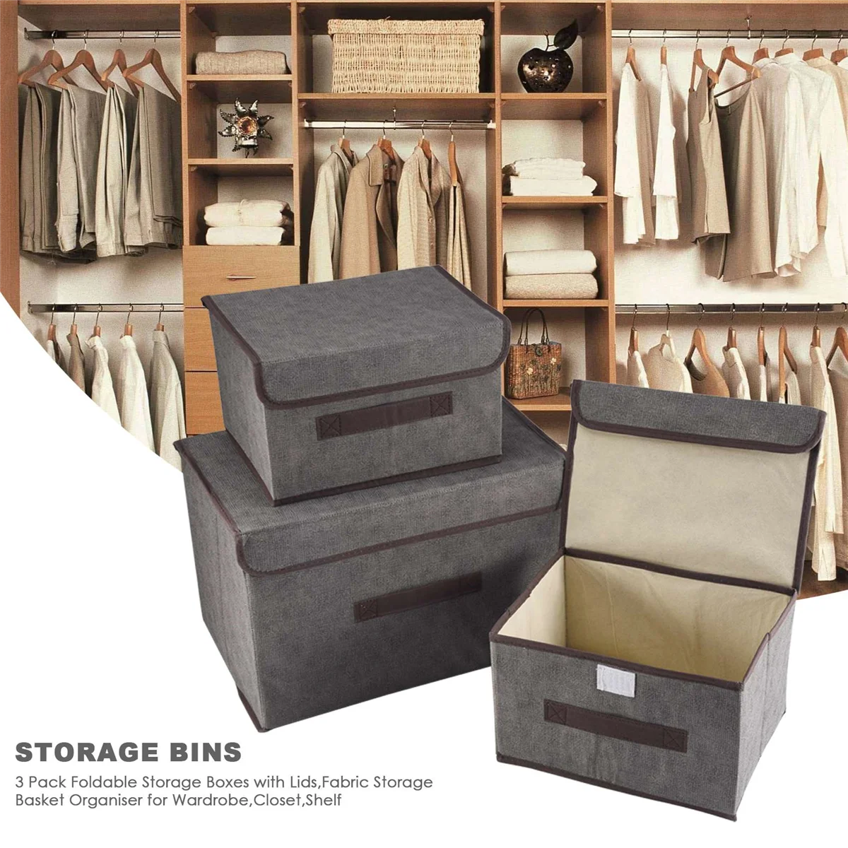 Складные коробки для хранения из 3 упаковок с крышками тканевая корзина