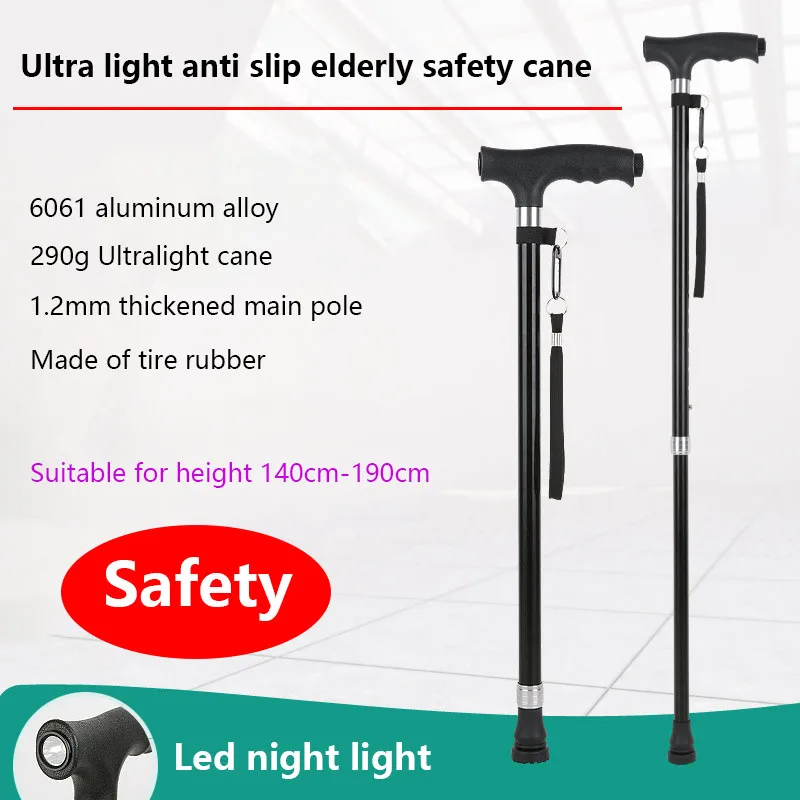 

Super Light Non-slip Walking Stick With Light And Crutches Grown With Rubber Rattan Tyre Handles For The Elderly